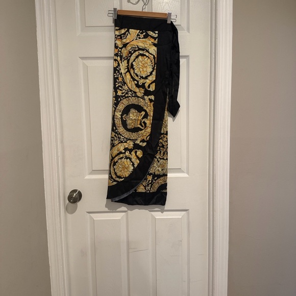 Black and Gold Baroque-Print One-Piece Swimsuit with Tie Straps - Picture 8 of 14